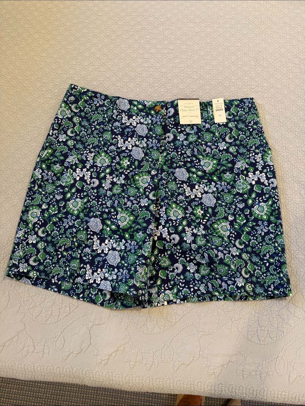 Talbots Navy Green Floral Paisley Shorts